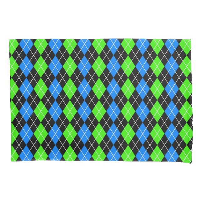Blue Green Black Argyle Diamond Design  Pillowcase (Front)