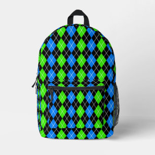 Blue Green Black Argyle Diamond Design Printed Backpack