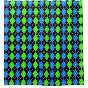 Blue Green Black Argyle Diamond Design  Shower Curtain
