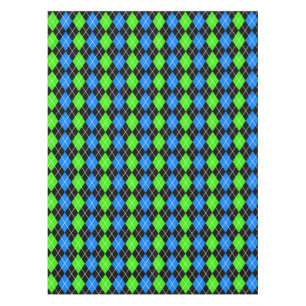 Blue Green Black Argyle Diamond Design  Tablecloth