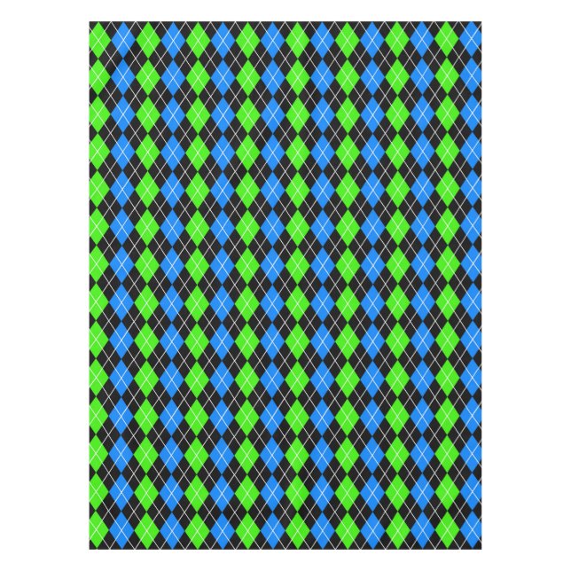 Blue Green Black Argyle Diamond Design  Tablecloth (Front)