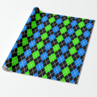 Blue Green Black Argyle Diamond Design