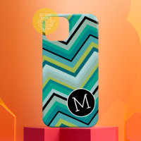 Blue Green Black Chevron Pattern Simple Monogram
