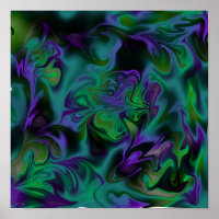 Blue, Green, Black, Purple, Liquid Art Poster