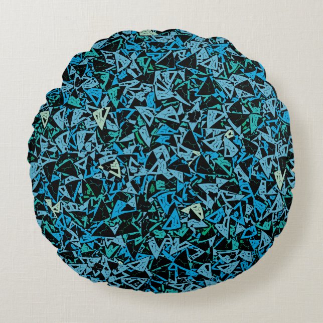 Blue Green Black Triangle Seamless Pattern Round Cushion (Front)