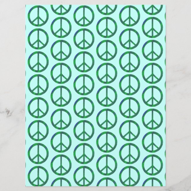 Blue Green Blends Peace Signs, Scrapbook Paper (Front)