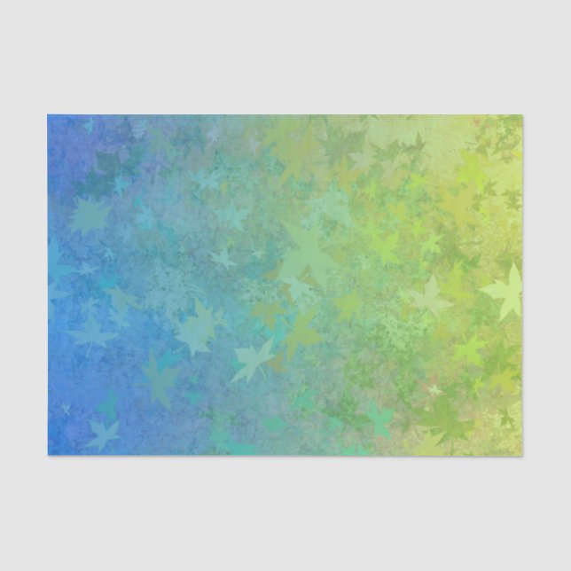 Blue Green Blowing Leaves Tissue Paper (Front)