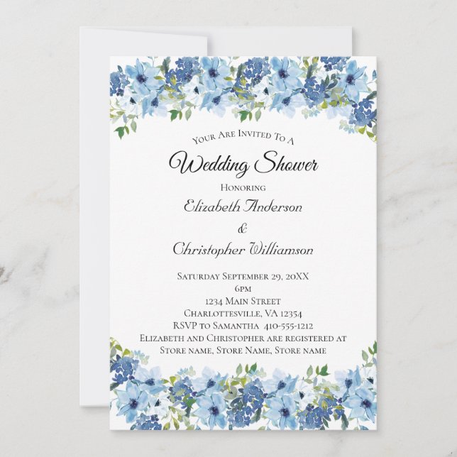 Blue Green Boho Watercolor Floral Elegant Invitation (Front)