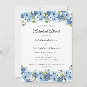 Blue Green Boho Watercolor Floral Rehearsal Dinner Invitation