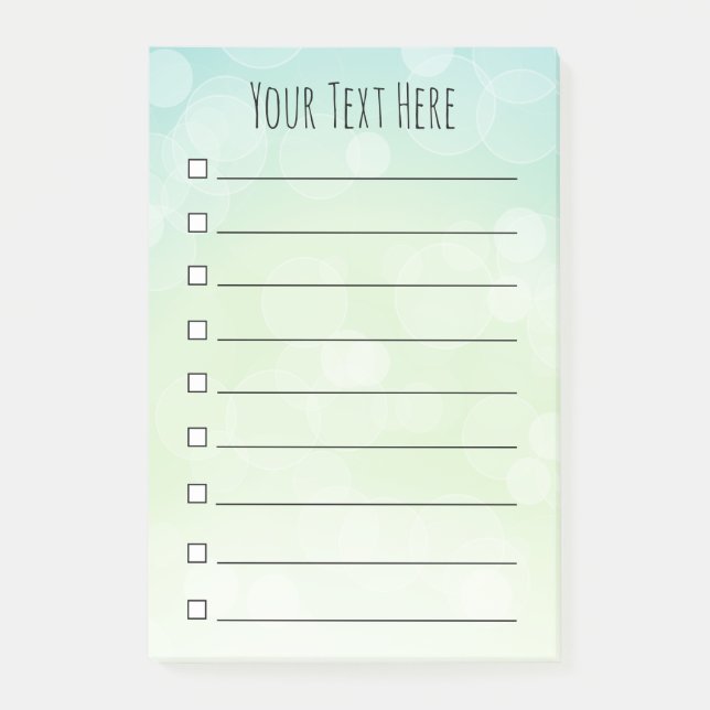 Blue Green Bokeh Circles Personalised Lined List Post-it Notes (Front)