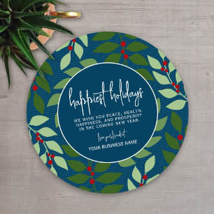 Blue Green Botanical Business Happiest Holiday Card