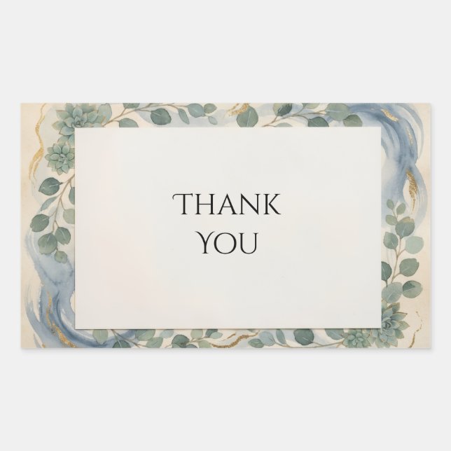 Blue Green Botanical Rectangular Sticker (Front)