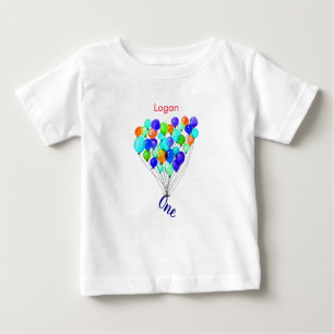 Blue Green Boy BALLOON Personalised ONE Birthday Baby T-Shirt