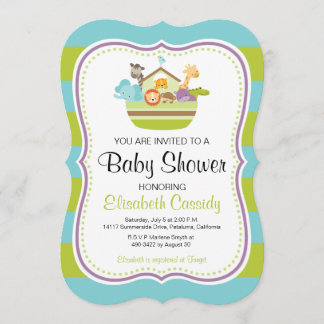 Blue Green, Bracket Noah's Ark Baby Shower Invite. Invitation