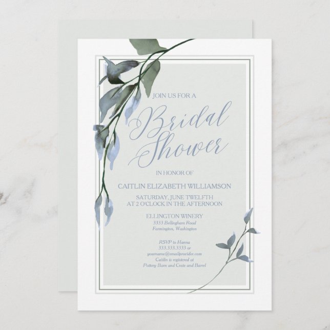 Blue Green Bridal Shower Floral Invitation (Front/Back)