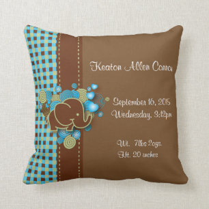 Blue, Green & Brown Plaid Baby Elephant Cushion