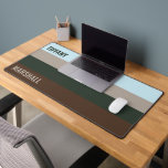 Blue Green Brown Stripes Pattern Name Desk Mat<br><div class="desc">Elevate your workspace with this blue, green, and brown stripes pattern name desk mat. Designed for both style and functionality, it adds a touch of earthy elegance while providing a smooth surface for your keyboard and mouse. Personalise it with your name for a custom touch, making it a great addition...</div>