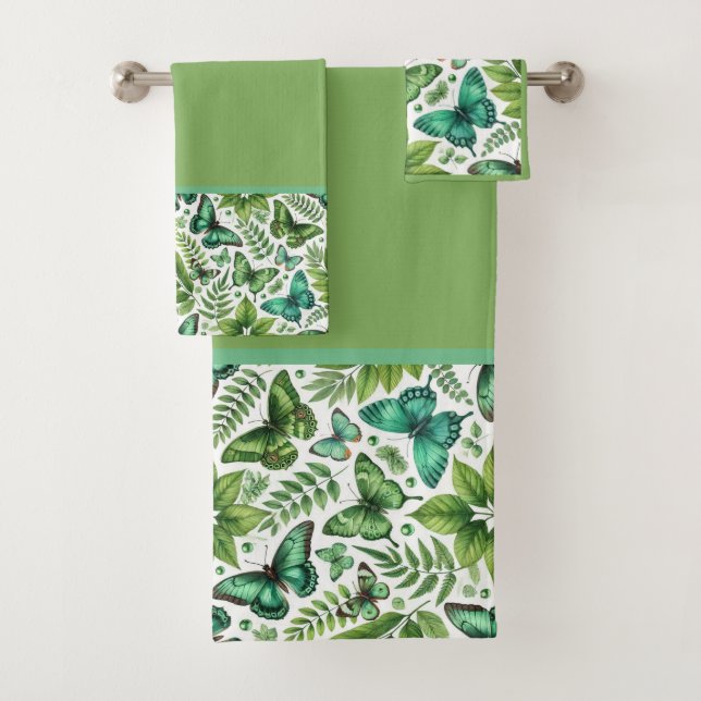 Blue-Green Butterflies Bath Towel Set (Insitu)