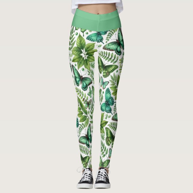 Blue-Green Butterflies Leggings (Front)