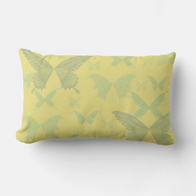 Blue Green Butterflies on Buttercup Yellow Lumbar Cushion (Front)