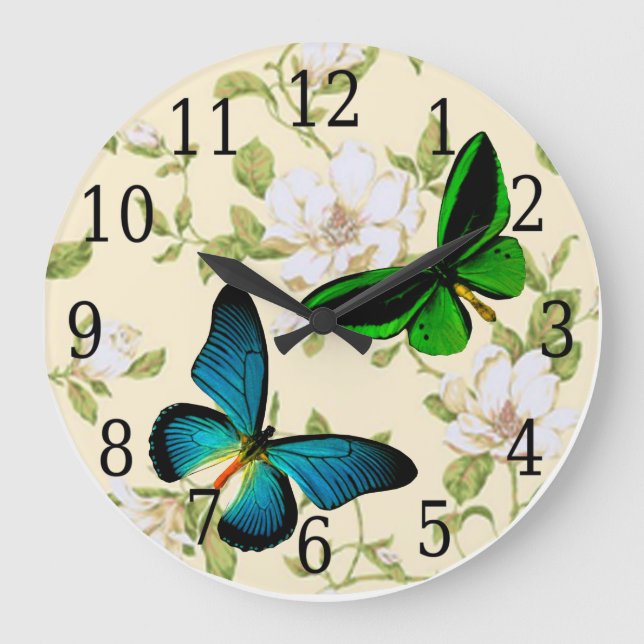 Blue & Green Butterflies On Dogwood Flowers Clock (Front)