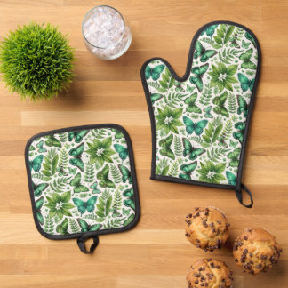 Blue-Green Butterflies Oven Mitt & Pot Holder Set