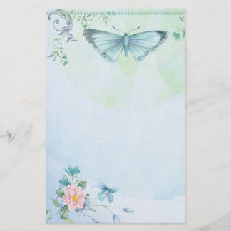 Blue Green Butterfly Flower Pretty Stationary Stationery