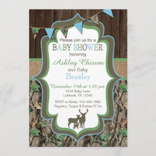 Blue Green Camo Baby Shower Invitation