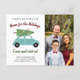 Blue Green Car Christmas Tree Photo Holiday Moving Announcement Postcard
