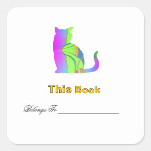 Blue Green Cat Design Bookplate  Square Sticker