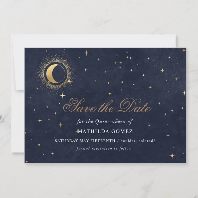 Blue Green Celestial Quinceañera save the date  Invitation (Front)
