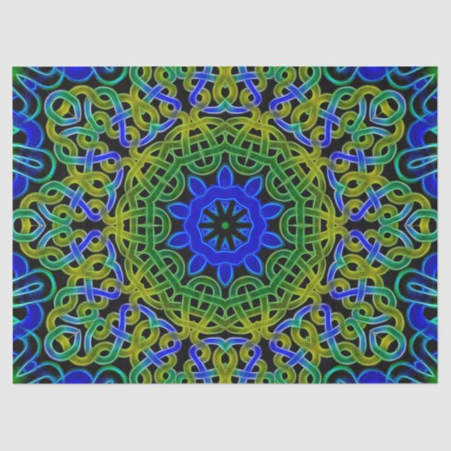 Blue Green Celtic Kaleidoscope Tissue Paper (Front)