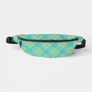 Blue Green Checker Abstract Pattern Bum Bags