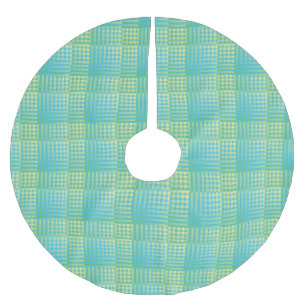 Blue Green Chequered Abstract Pattern Brushed Polyester Tree Skirt