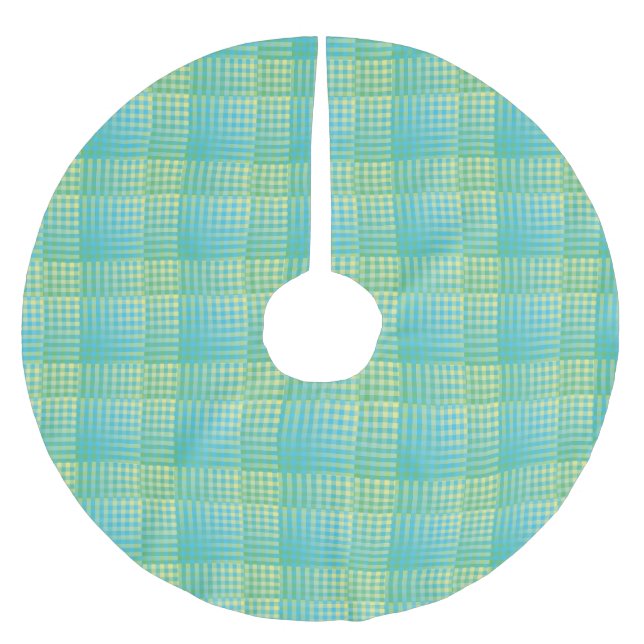 Blue Green Chequered Abstract Pattern Brushed Polyester Tree Skirt (Front)