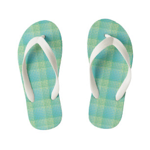 Blue Green Chequered Abstract Pattern Kid's Thongs