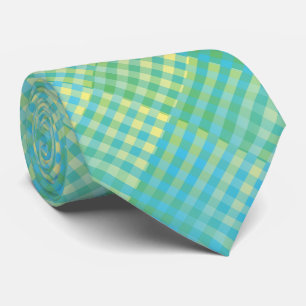 Blue Green Chequered Abstract Pattern Tie