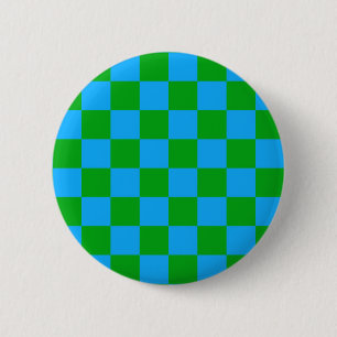 Blue Green Chequered Check Pattern 6 Cm Round Badge