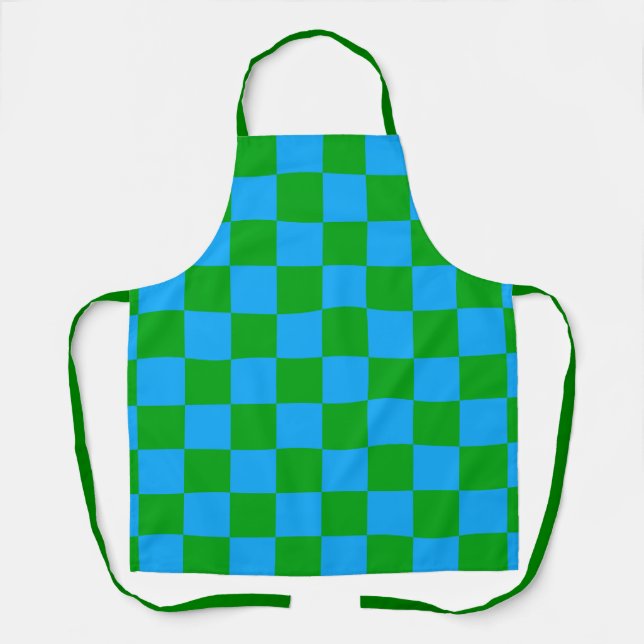 Blue Green Chequered Check Pattern Apron (Front)