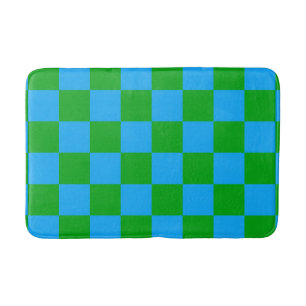 Blue Green Chequered Check Pattern Bath Mat