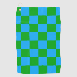 Blue Green Chequered Check Pattern Golf Towel