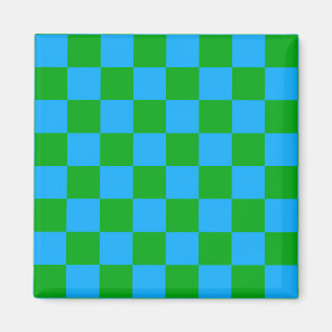 Blue Green Chequered Check Pattern Magnet