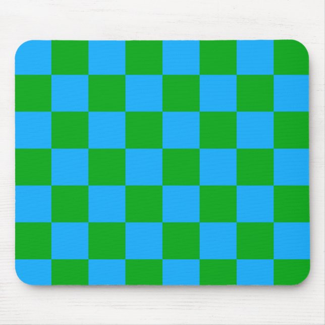 Blue Green Chequered Check Pattern Mouse Pad (Front)