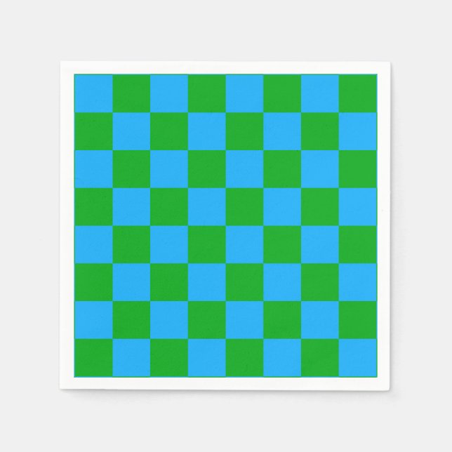 Blue Green Chequered Check Pattern Napkin (Front)