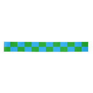 Blue Green Chequered Check Pattern Satin Ribbon