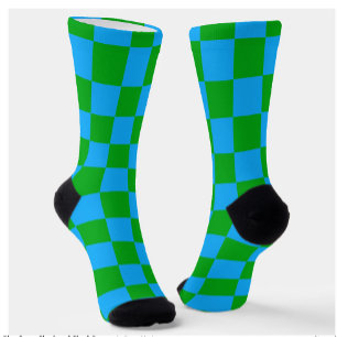 Blue Green Chequered Check Pattern Socks