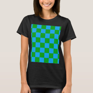 Blue Green Chequered Check Pattern T-Shirt