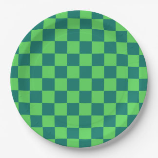 Blue Green Chequered Classic Retro Check Pattern Paper Plate