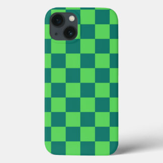 Blue Green Chequered Gingham Pattern iPhone 13 Case