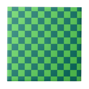 Blue Green Chequered Gingham Pattern Ceramic Tile